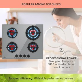 Klarstein Firetale, gázfőzőlap, 4 égő, alumínium égők, tömlővel és redukáló szeleppel