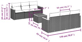 7 részes bézs polyrattan kerti ülőgarnitúra párnákkal