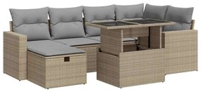 vidaXL 7 részes bézs polyrattan kerti ülőgarnitúra párnákkal