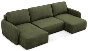 Zöld zsenília kinyitható-tárolóhelyes sarokkanapé (U alakú) Lilo – Makamii