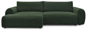 Sötétzöld kordbársony kinyitható sarokkanapé (bal oldali) Lucien – Bobochic Paris