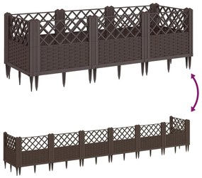 barna polipropilén kerti virágláda cövekekkel 123,5x43,5x43,5cm