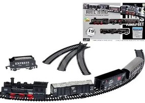 Rail King 19 Darabos Vasút Szett / Mozdony + 4 kocsi 14 sínnel, világítással