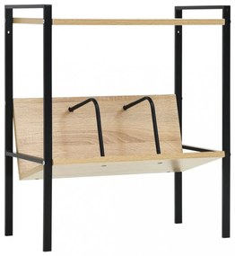 2-szintes fekete és tölgy szerelt fa könyvespolc 52x28x59 cm
