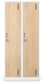 Pléh öltözőszekrény talpazaton, négymodulos, polcokkal, KACPER II, 800 x 1800 x 500 mm, Eco Design: fehér/ sonoma tölgy