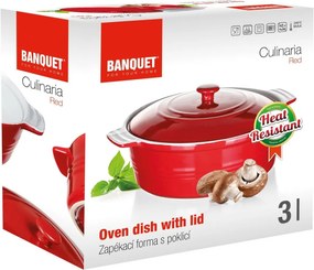 Banquet Culinaria Red kerek forma sütőedény fedéllel 3 l, 3 l