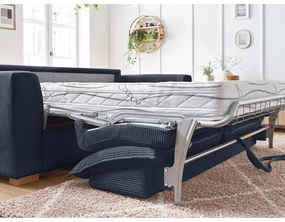 Sötétkék kordbársony kinyitható kanapé 225 cm Augustin – Bobochic Paris