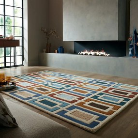 Kék-narancssárga kézi szövésű gyapjú szőnyeg 160x230 cm Retro Blocks – Flair Rugs