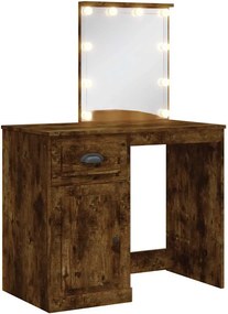 vidaXL füstös tölgy színű fésülködőasztal LED-lámpákkal 90x42x132,5 cm