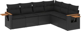vidaXL 6 részes fekete polyrattan kerti ülőgarnitúra párnákkal