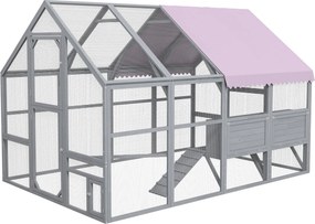 PawHut Fa Tyúkfuttató, 280 x 185,5 x 188 cm, Tyúkketrec Ajtóval, Tojástartóval, Tetővel, Rámpával, Kültéri Védett Terület 8-12 Tyúk Számára, Szürke |