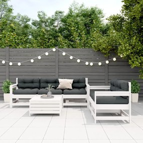 vidaXL 6 részes fehér tömör fenyőfa kerti ülőgarnitúra párnákkal