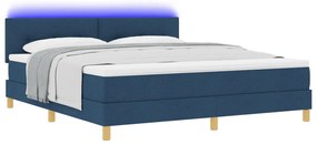 Box Spring Ágy Matraccal és LED Kék 180x200 cm Szövet