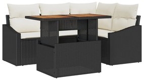 5 darabos kerti étkező szett párnákkal fekete poli rattan akácia