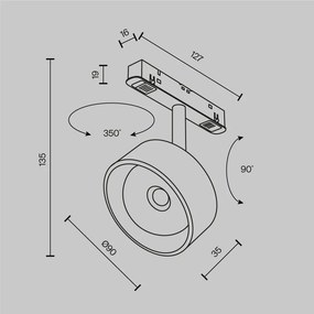 TR217-2-15W3K-B Lens Alumínium Sín lámpafej Fekete Színű LED 15 W 3000 Kelvin 770 Lumen IP20