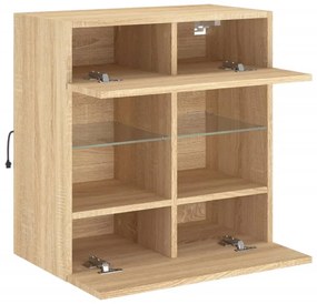 sonoma tölgy színű fali TV-szekrény LED-del 58,5x30x60,5 cm
