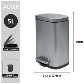 Matt ezüstszínű acél pedálos szemetes 5 l Akira – Spirella