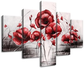 Gario Kézzel festett kép Piros pipacsok - 5 részes Méret: 100 x 70 cm