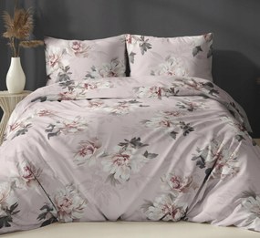Szatén ágyneműhuzat 140x200 púderrózsaszín virágos cipzáras Karo szatén
