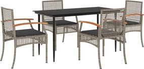 vidaXL 5 részes szürke polyrattan kerti étkezőgarnitúra párnával