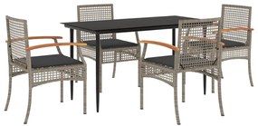 vidaXL 5 részes szürke polyrattan kerti étkezőgarnitúra párnával