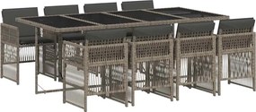 vidaXL 9 részes szürke polyrattan kerti étkezőgarnitúra párnával