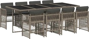 vidaXL 9 részes szürke polyrattan kerti étkezőgarnitúra párnával