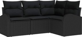 vidaXL Kerti Kanapé Szett párnával tárolóval 4 pcs Fekete polirattan