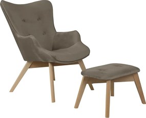 Világosbarna bársony fotel lábtartóval Niko – Ropez