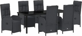 vidaXL Kert étkező szett párnával 7 pcs Fekete polirattan