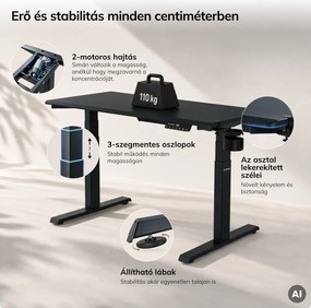 Elektromos íróasztal magasságállítással ergonomikus antracit,1200x600 mm: ARIA