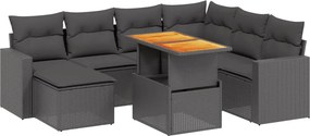 vidaXL 8 részes fekete polyrattan kerti ülőgarnitúra párnákkal