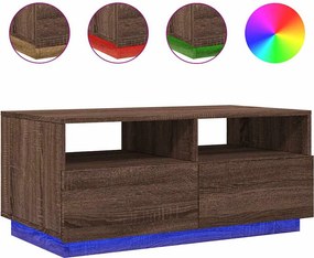vidaXL barna tölgyszínű dohányzóasztal LED-lámpákkal 90x49x40 cm