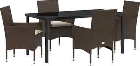 vidaXL Kert étkező szett párnával 5 pcs Barna polirattan