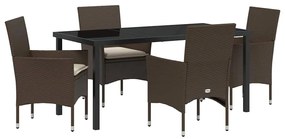 vidaXL Kert étkező szett párnával 5 pcs Barna polirattan