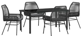 vidaXL Kert étkező szett párnával 5 pcs Fekete polirattan