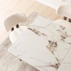 Stół LIZBONA Ceramiczny Rozkładany 160-200 cm Biały Marmur/Orzech