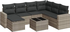 vidaXL 8 részes világosszürke polyrattan kerti ülőgarnitúra párnával
