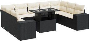 vidaXL 10 részes fekete polyrattan kerti ülőgarnitúra párnákkal
