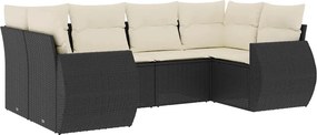 vidaXL 6 részes fekete polyrattan kerti ülőgarnitúra párnákkal