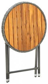 szürke polyrattan és tömör akácfa teázóasztal 60 cm
