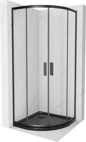 Mexen Rio, negyedkör alakú zuhanykabin 80 x 80 cm, 6 mm-es átlátszó üveg, fekete profil + fekete zuhanytálca, 863-080-080-70-00-4170B