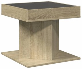sonoma tölgy szerelt fa dohányzóasztal LED-del 50 x 50 x 45 cm