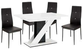 Maasix WGBS Magasfényű Fehér-Fekete 4 személyes étkezőszett Fekete Elvira székekkel