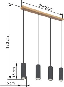 Globo 57911-4HG Függesztett lámpa fém grafit sötét, fém grafit, fekete PVC kábel, HxSzxM: 650x60x1200mm, fényforrás nélkül szállítva 4x GU10 35W 230V