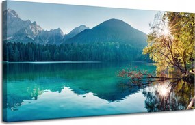 Vászonkép Nap a hegyek felett Tó Víz Nyugalom 120x60 cm