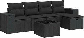 vidaXL 6 részes fekete polyrattan kerti ülőgarnitúra párnákkal