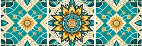 Kép - Türkiz minta (órával) (90x30 cm)