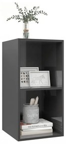 magasfényű szürke szerelt fa fali TV-szekrény 37 x 37 x 72 cm