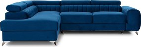 Kék bársony kinyitható-tárolóhelyes sarokkanapé (bal oldali-L alakú) Laurence – ELTAP